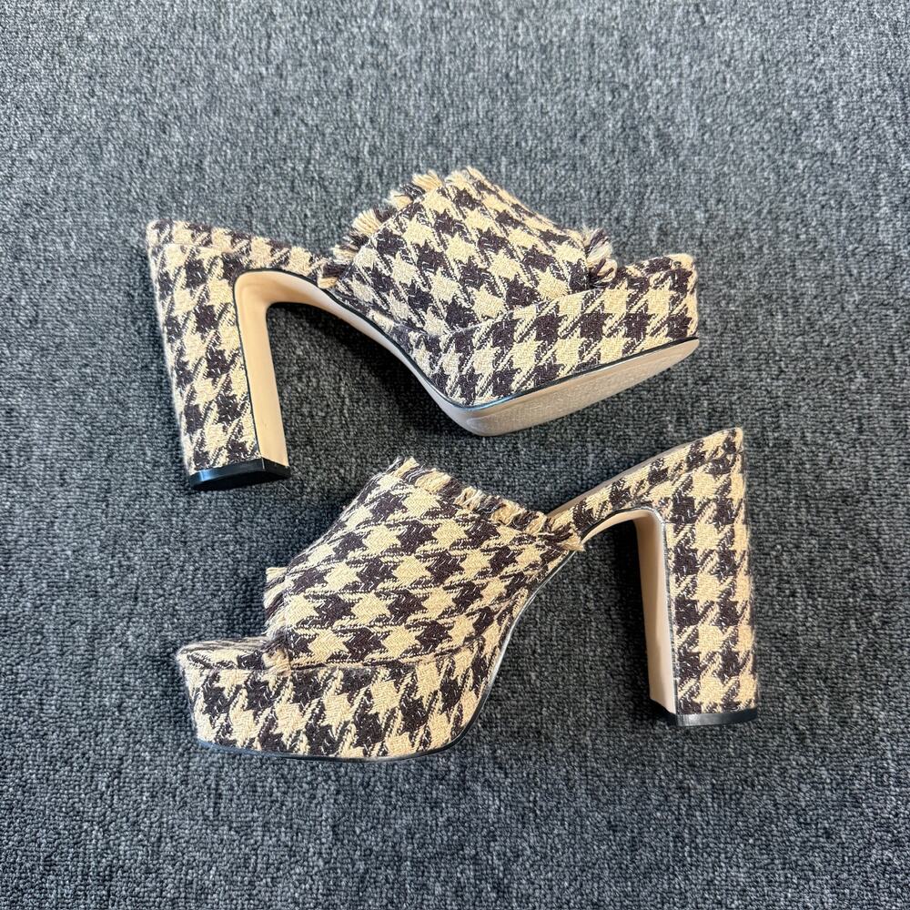Just Fab Aoki Lee Simmons Gingham Houndstooth Fall Open Toe Platform Heel 8.5